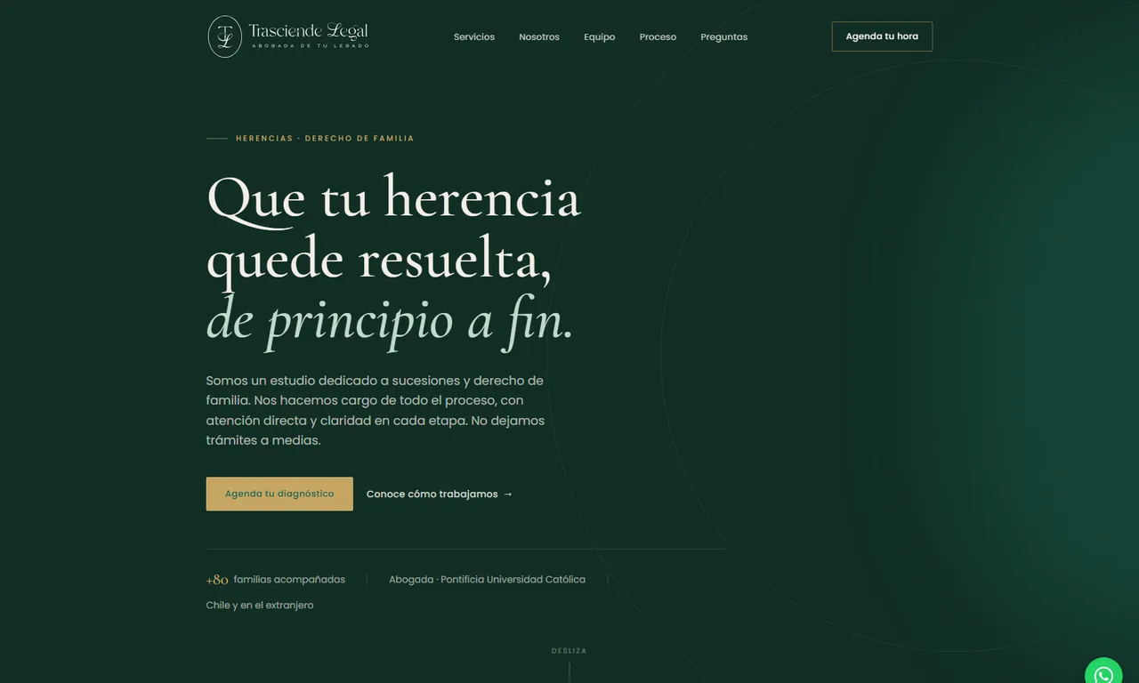 Trasciende Legal — Home — hero y propuesta del estudio